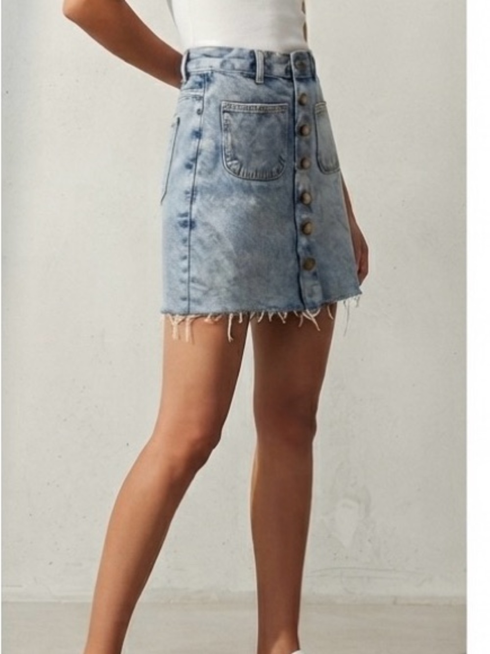 Zara Light Blue Button-Front Denim Mini Skirt